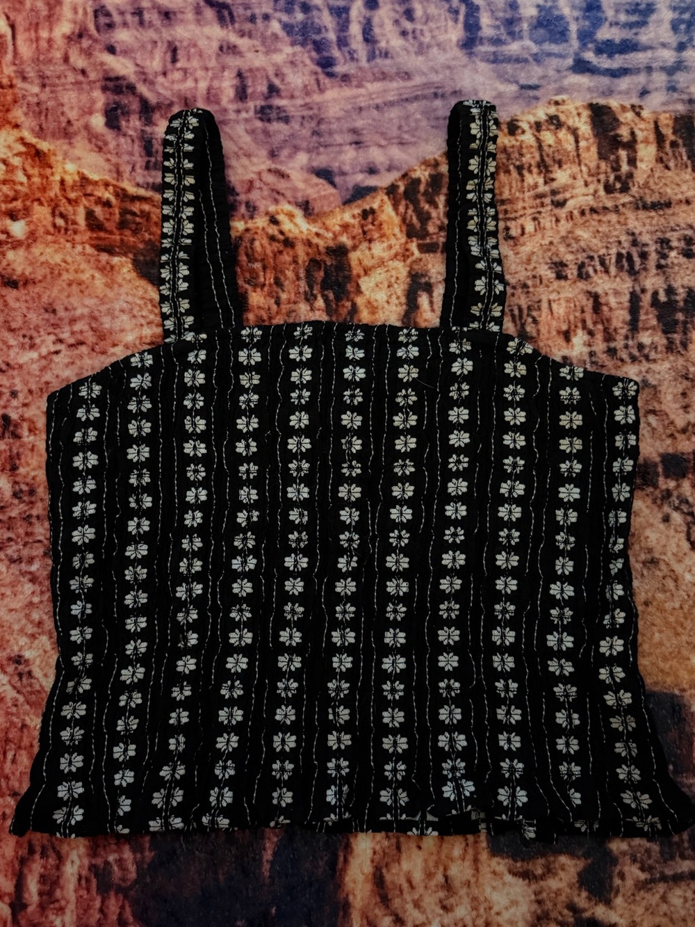 American Eagle Outfitters Black Floral Smocked Tank